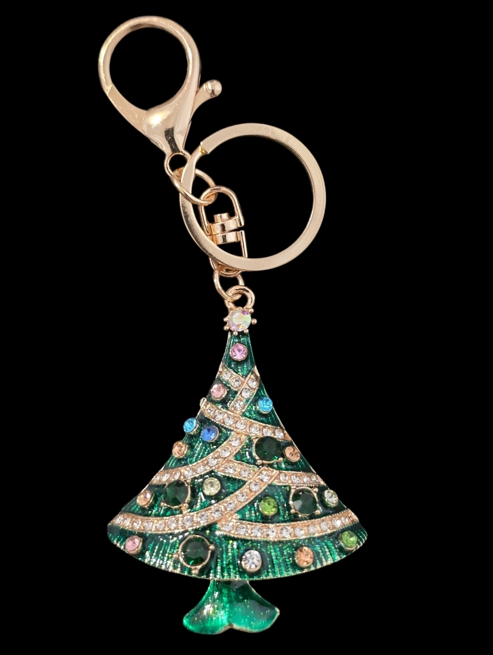 Green Crystal Christmas Tree Bag Charm Keychain